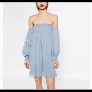 Zara Off the Shoulder Blue Dress